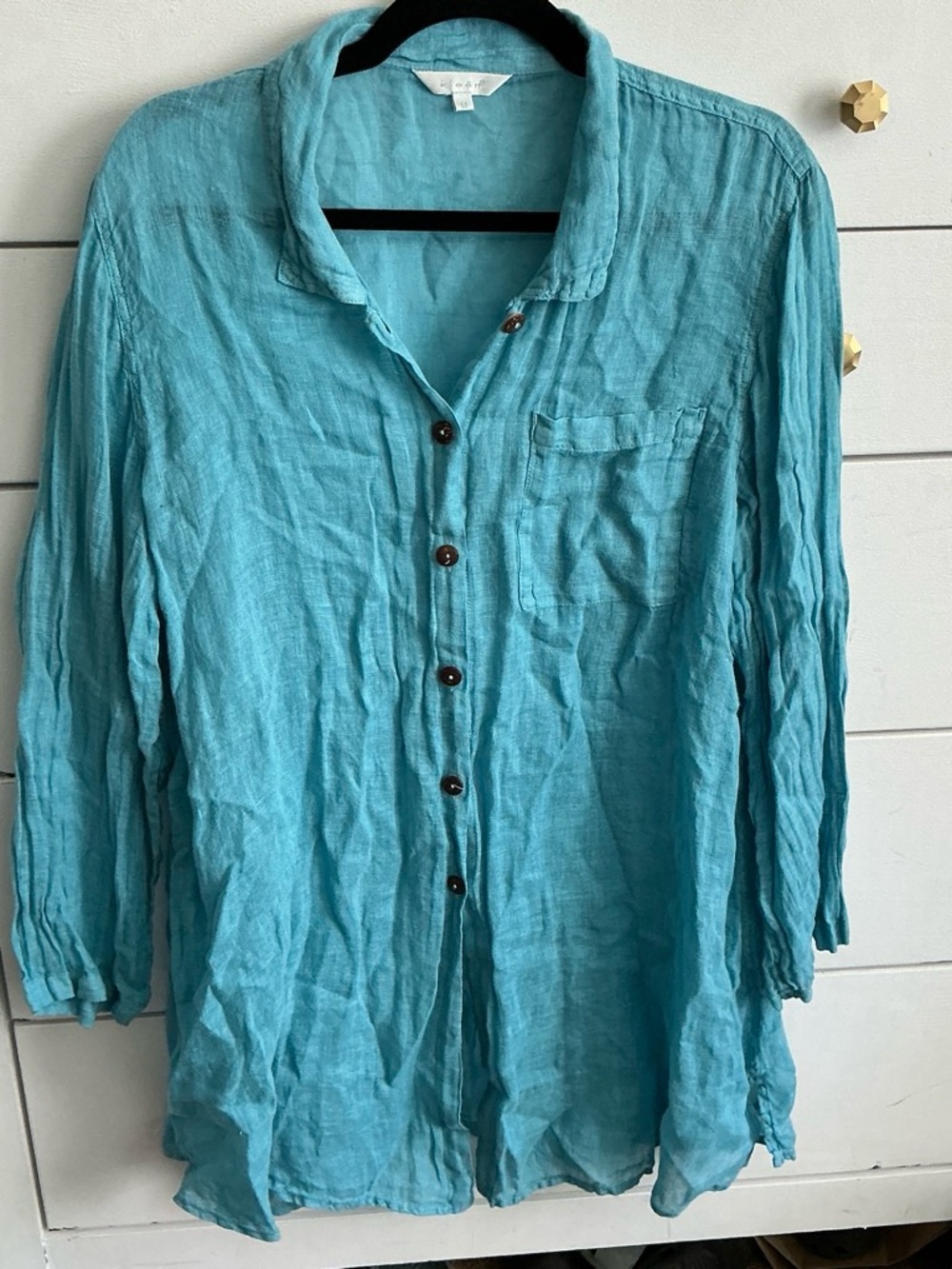 Kleen Women's Teal Casual Linen Button-Down Shirt